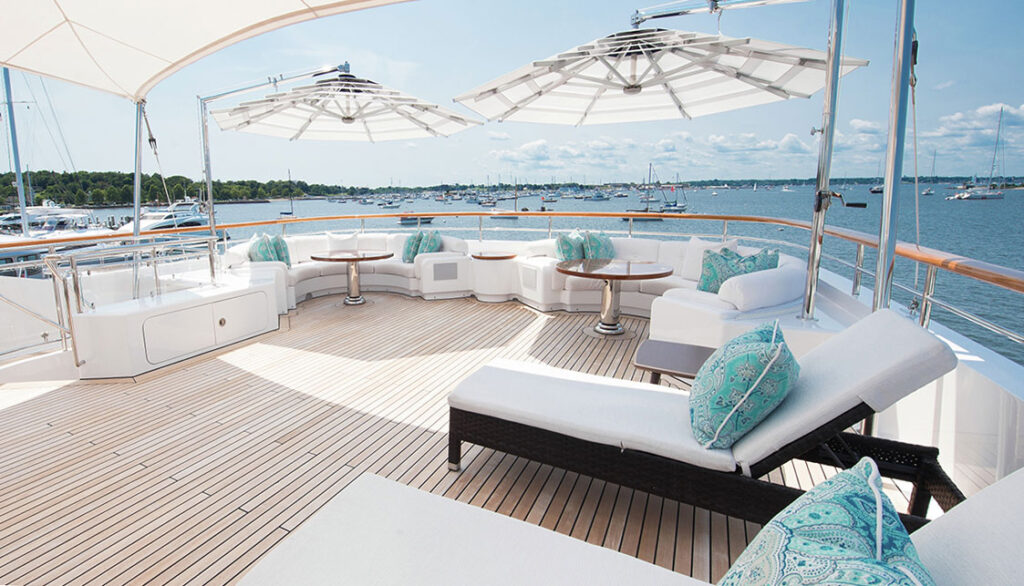 Aft deck of super yachts with sun loungers