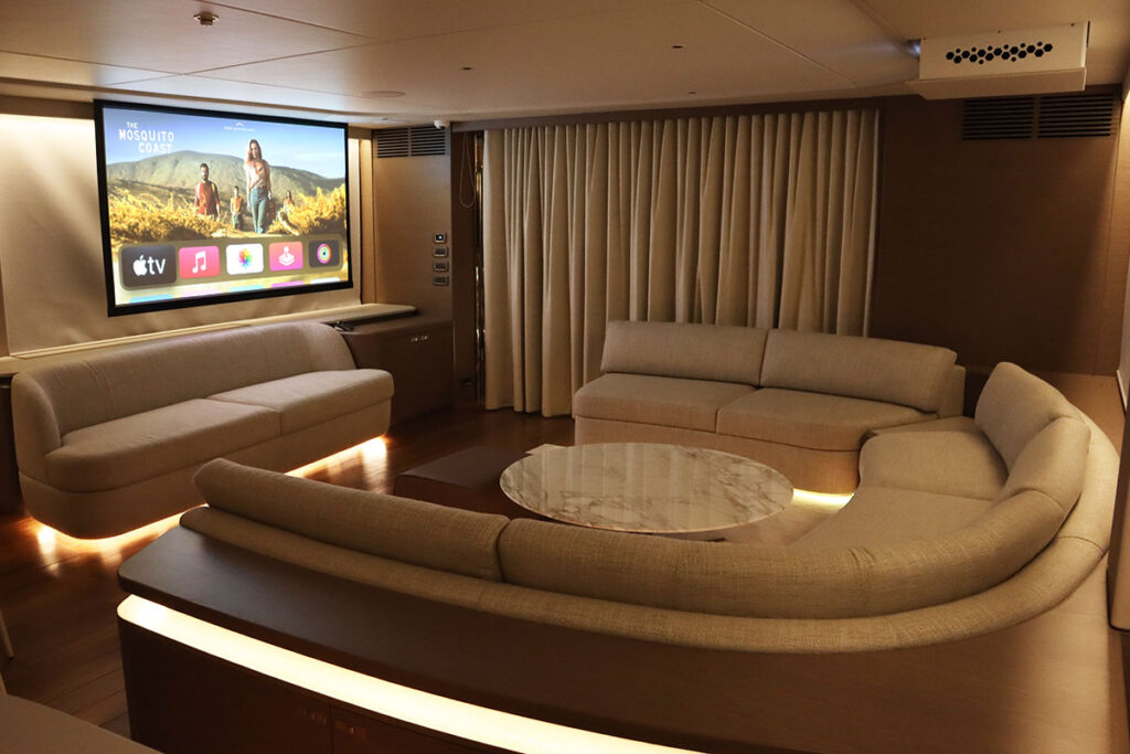 High definition projector in yacht saloon
